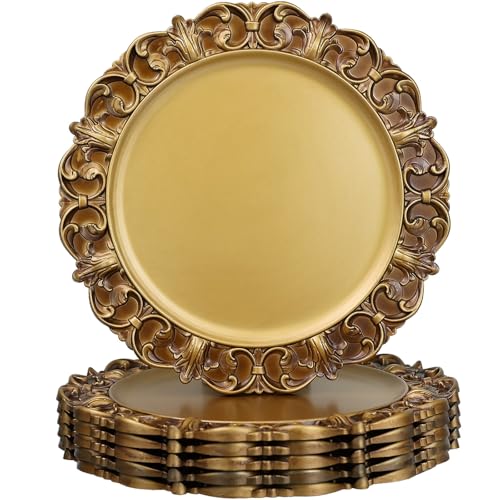 Leemxiiny Gold Charger Plates Set of 6, Decorative Table Plastic Chargers for Dinner Plates, Party, Wedding, Thanksgiving, Christmas, 11G - Image 1