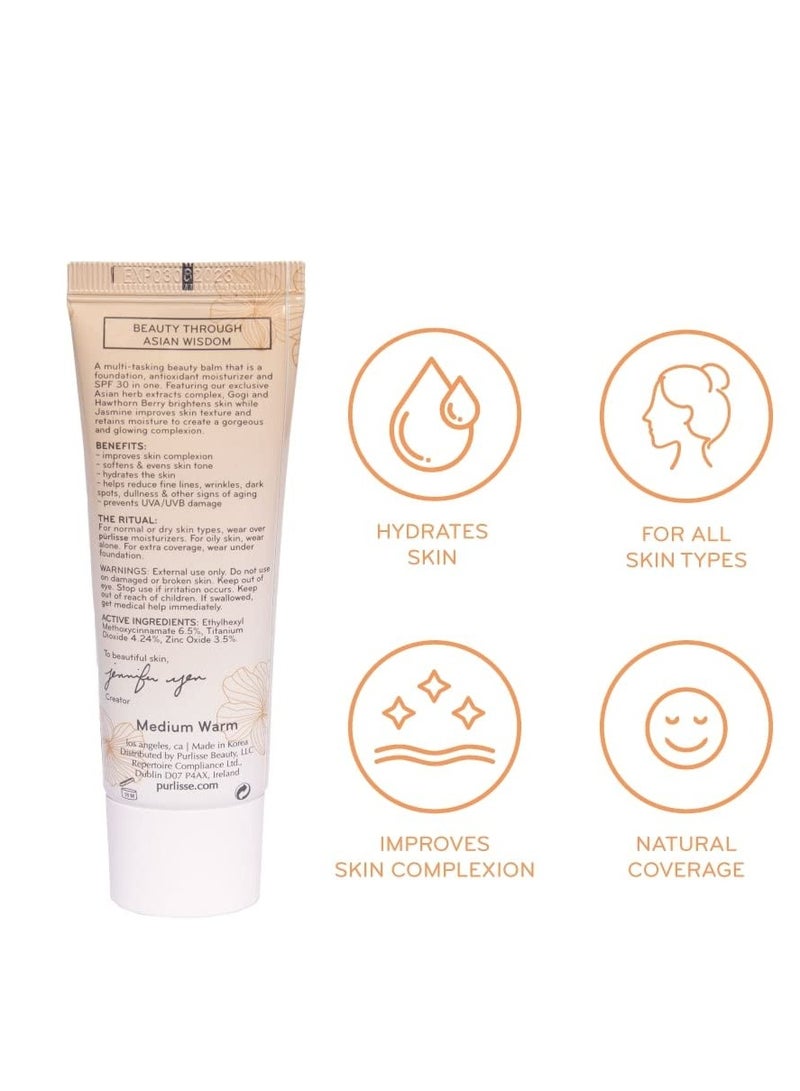 Purlisse pūrlisse Perfect Glow BB Cream SPF 30: Clean & Cruelty-Free, Medium Flawless Coverage, Hydrates with Jasmine | Light Medium 1.4oz - Image 2