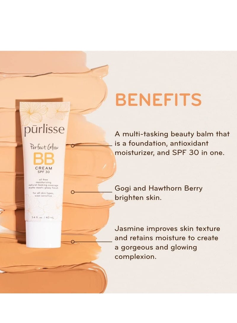 Purlisse pūrlisse Perfect Glow BB Cream SPF 30: Clean & Cruelty-Free, Medium Flawless Coverage, Hydrates with Jasmine | Light Medium 1.4oz - Image 3