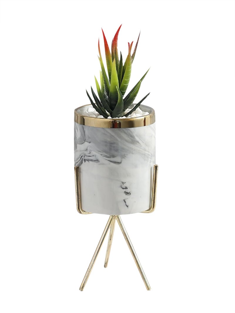 Fourwalls Fourwalls Artificial Succulent Plant with a Metal Stand 26 cm Decorative Items for Home Decor Living Room Balcony Kitchen Bedroom Office Table Top 