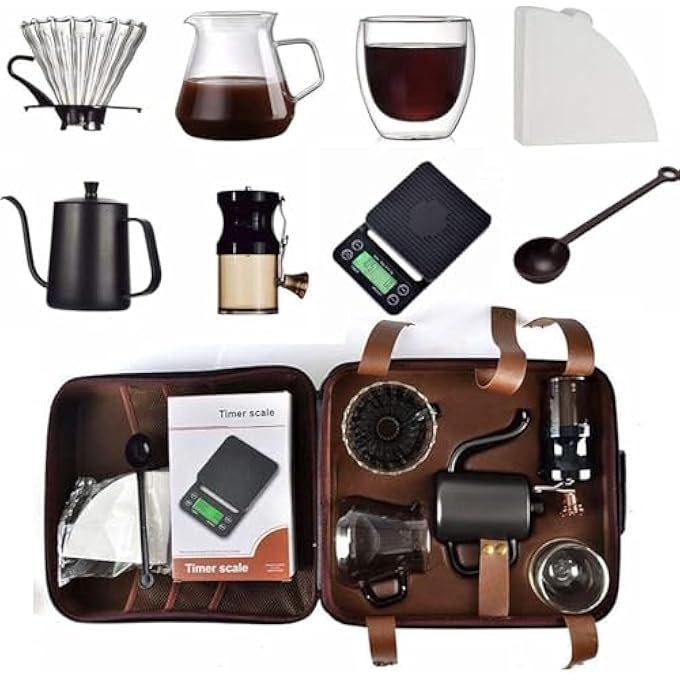 BS Coffee Maker Set  Portable 7Piece Manual Brewing Kit With 600Ml Pot Grinder Kettle Scale Filter Paper 250Ml Cup  Spoon  Travel Coffee Set With Storage Case - Image 3