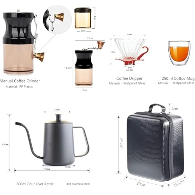 BS Coffee Maker Set  Portable 7Piece Manual Brewing Kit With 600Ml Pot Grinder Kettle Scale Filter Paper 250Ml Cup  Spoon  Travel Coffee Set With Storage Case - Image 5