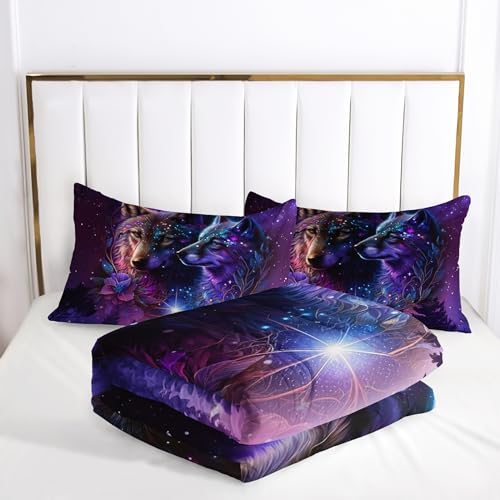 Tuzaovy Wolf Bedding Set King Size - Camping Theme Comforter Set With Animal Print - Image 3