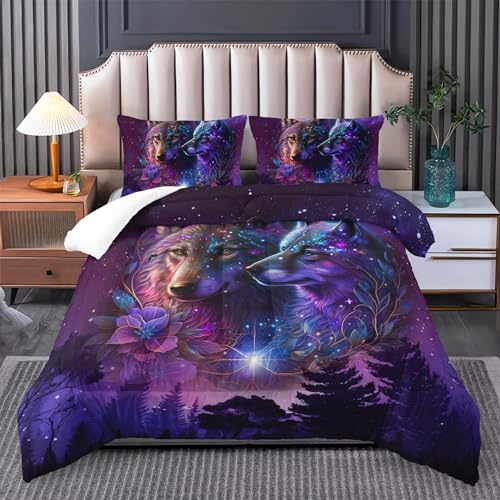 Tuzaovy Wolf Bedding Set King Size - Camping Theme Comforter Set With Animal Print - Image 1
