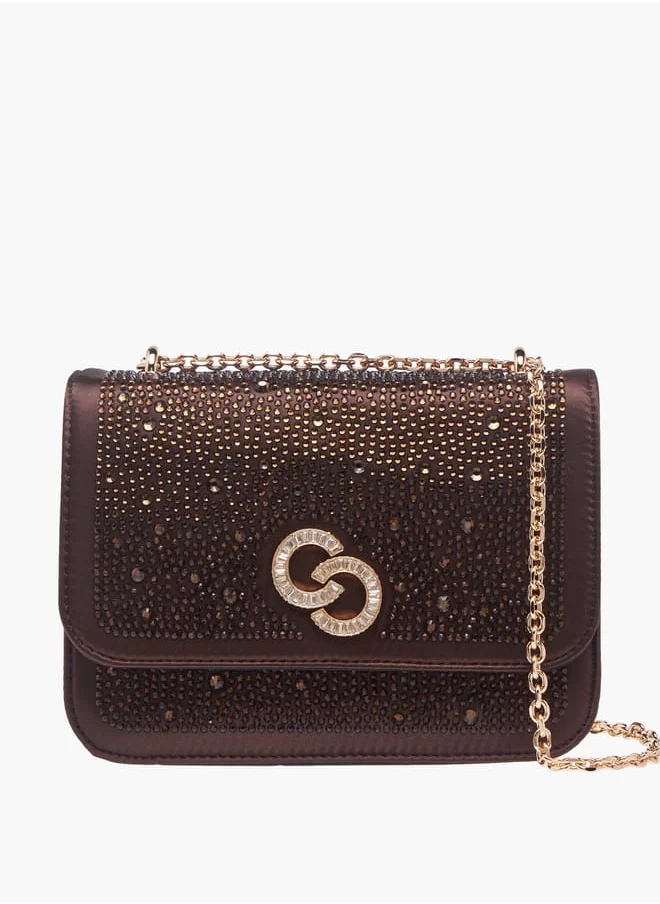 Celeste Women Rhinestone Embellished Crossbody Bag with Chain Strap