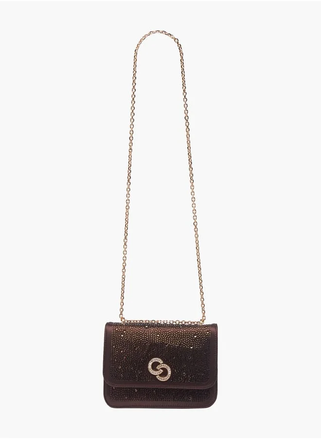 Celeste Women Rhinestone Embellished Crossbody Bag with Chain Strap