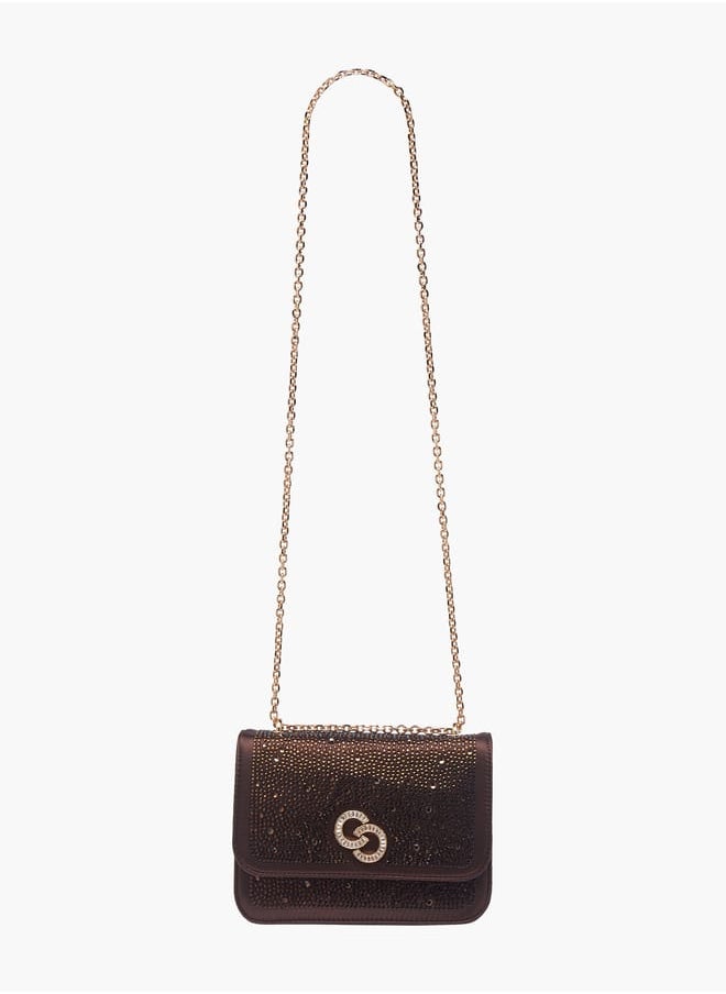 Celeste Women Rhinestone Embellished Crossbody Bag with Chain Strap  - Image 2