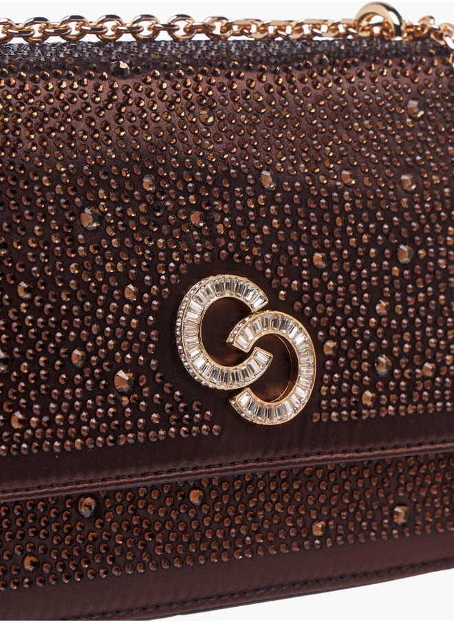 Celeste Women Rhinestone Embellished Crossbody Bag with Chain Strap  - Image 4
