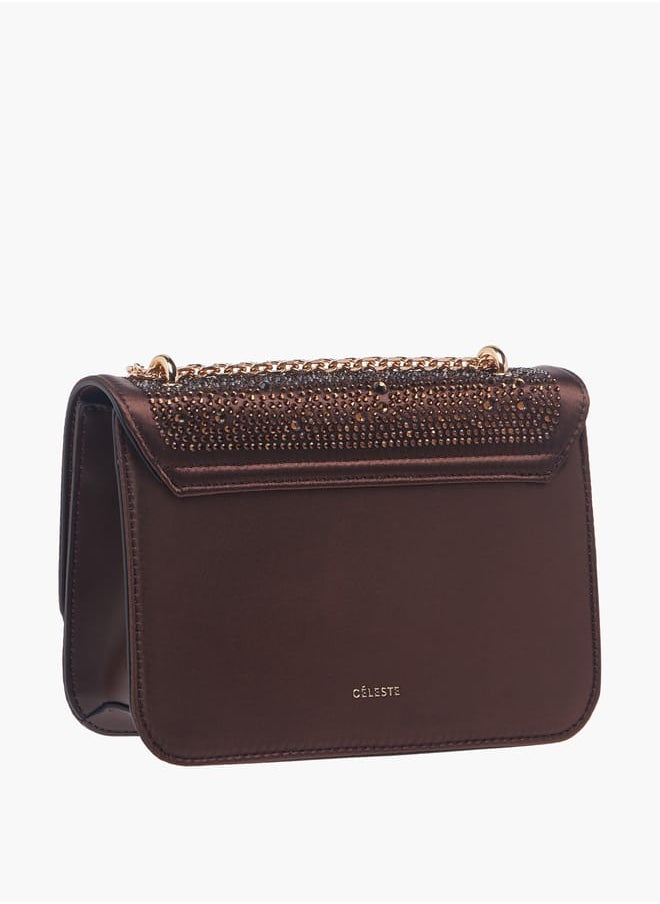 Celeste Women Rhinestone Embellished Crossbody Bag with Chain Strap  - Image 3