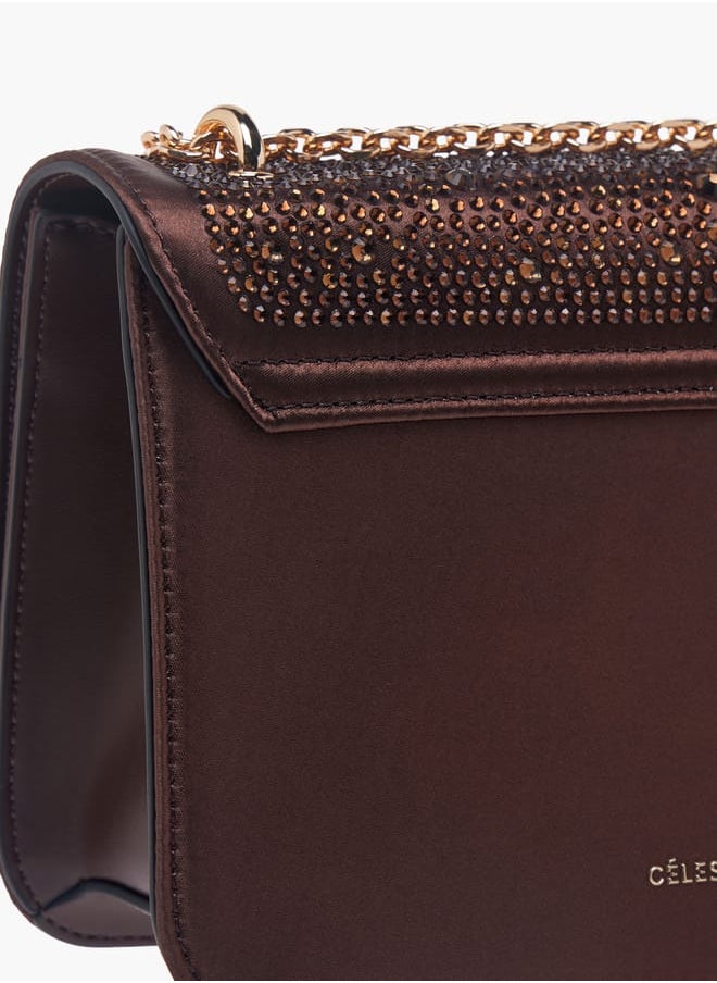Celeste Women Rhinestone Embellished Crossbody Bag with Chain Strap  - Image 5
