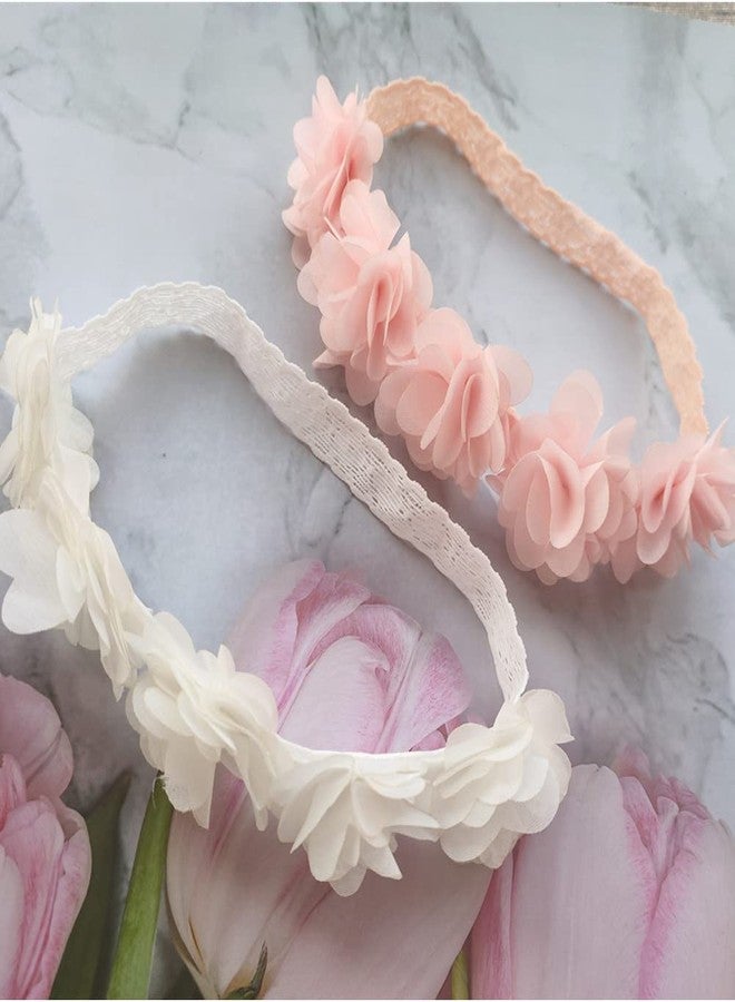 Jilukibo Baby Elastic Lace Bows Flower Headbands, Stretch Gold Princess Floral Hair Band Headwear for Infant Girls Toddler Hair Accessories (2 Pack, White Pink) - Image 4