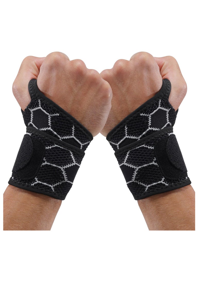 Excefore 2 Pack Sport Wrist Wrap, Compression Wrist Support, Hand Brace Carpal Tunnel, Suitable for Women Men-Right & Left hands (Black)  - Image 1