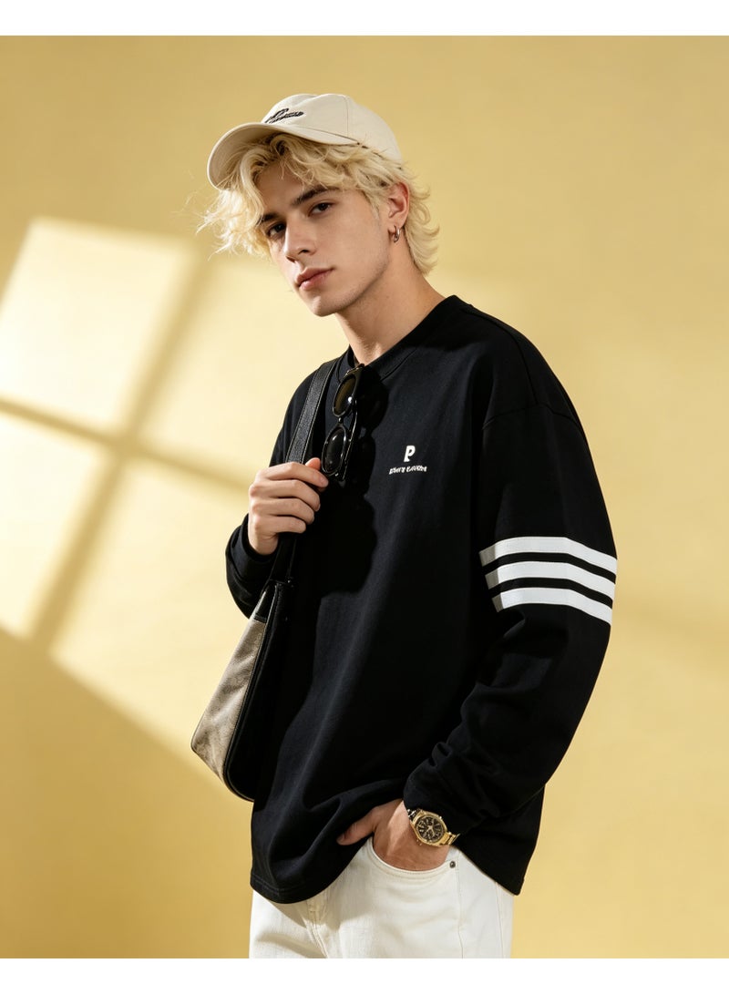 Pierre Cardin Men's & Women's Long Sleeve Casual Crew Neck Sweatshirt Regular Fit Daily Wear Black - Image 5