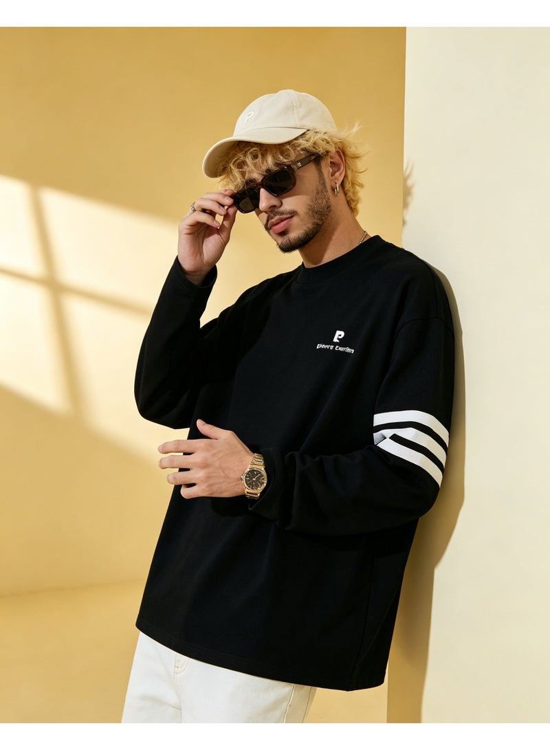 Pierre Cardin Men's & Women's Long Sleeve Casual Crew Neck Sweatshirt Regular Fit Daily Wear Black - Image 4