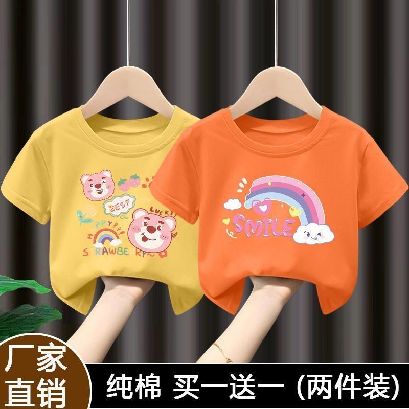 Summer 100 Cotton Girls Short-Sleeved T-Shirt Cartoon All-Match Half-Sleeved T-Shirt New Style 12 - Image 1