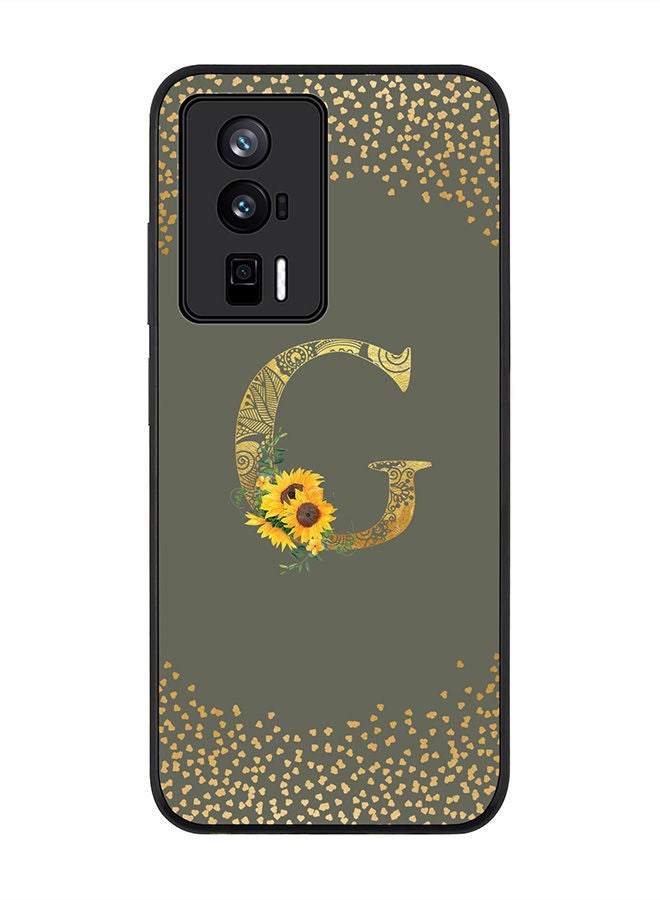 Stylizedd Rugged Black edge case for Xiaomi Poco F5 Pro 5G / Xiaomi Redmi K60 / Xiaomi Redmi K60 Pro Slim fit Flexible Rubber Edges Anti Drop TPU Cover - Monogram Letter Floral Pattern - G (Olive Green) - Image 1