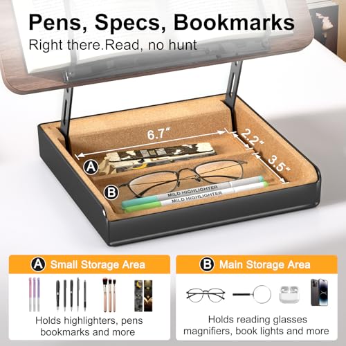 HUMANCOZY Book Stand with Storage, Book Holder for Reading Hands Free, Wooden Cookbook Stand for Kitchen Counter, Adjustable Reading Stand for Desk, Recipe Stand, Book Prop for Book Lovers - Image 3