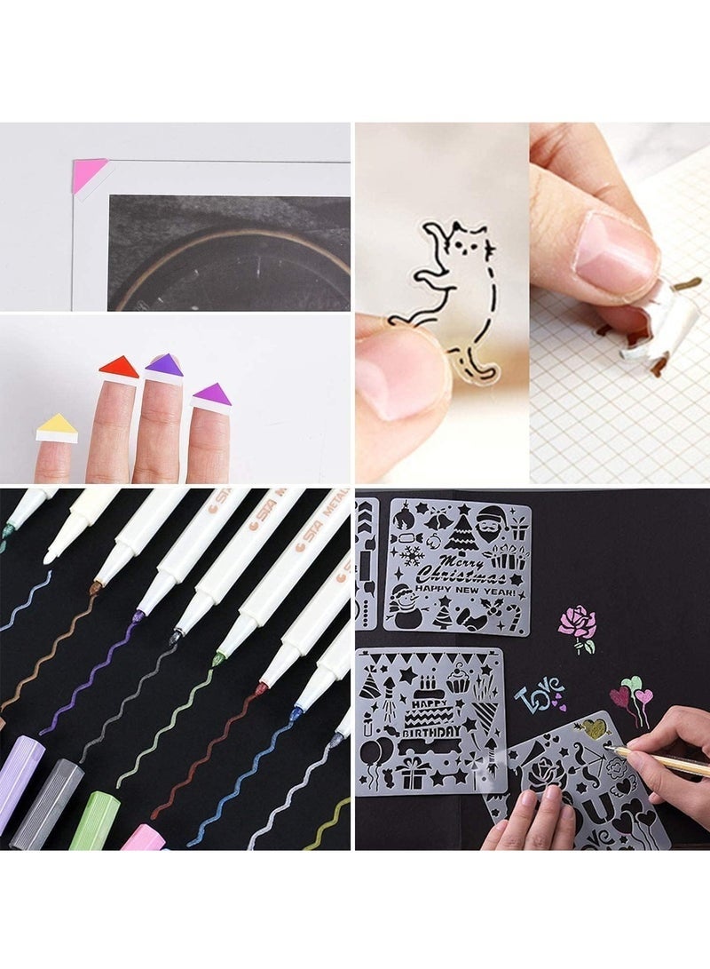 Arabest ألبوم قصاصات، 80 صفحة غلاف صلب قصاصات ورق أسود، مجموعة قصاصات يدوية الصنع تتضمن ملصقات، لوحات فنية، وأقلام شمع للزفاف، الذكرى السنوية، التخرج، والسفر - Image 2