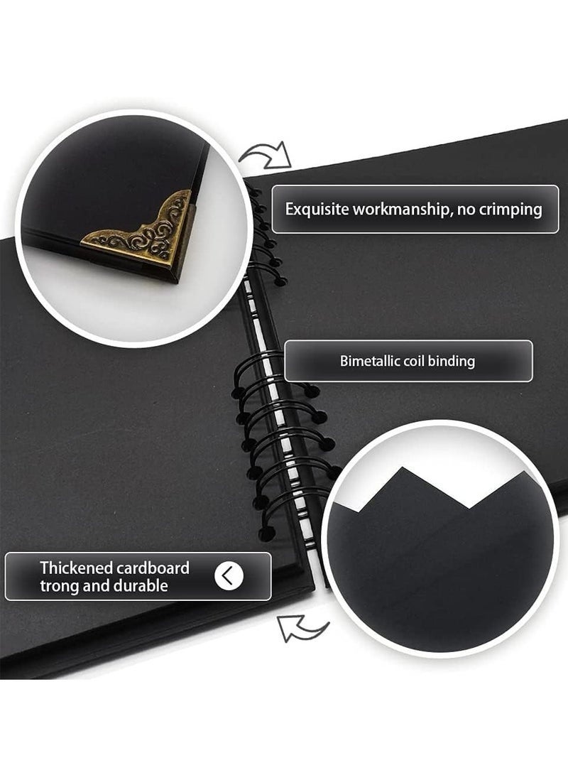 Arabest ألبوم قصاصات، 80 صفحة غلاف صلب قصاصات ورق أسود، مجموعة قصاصات يدوية الصنع تتضمن ملصقات، لوحات فنية، وأقلام شمع للزفاف، الذكرى السنوية، التخرج، والسفر - Image 3