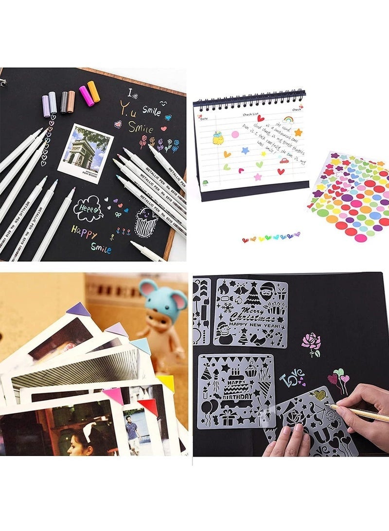 Arabest ألبوم قصاصات، 80 صفحة غلاف صلب قصاصات ورق أسود، مجموعة قصاصات يدوية الصنع تتضمن ملصقات، لوحات فنية، وأقلام شمع للزفاف، الذكرى السنوية، التخرج، والسفر - Image 5