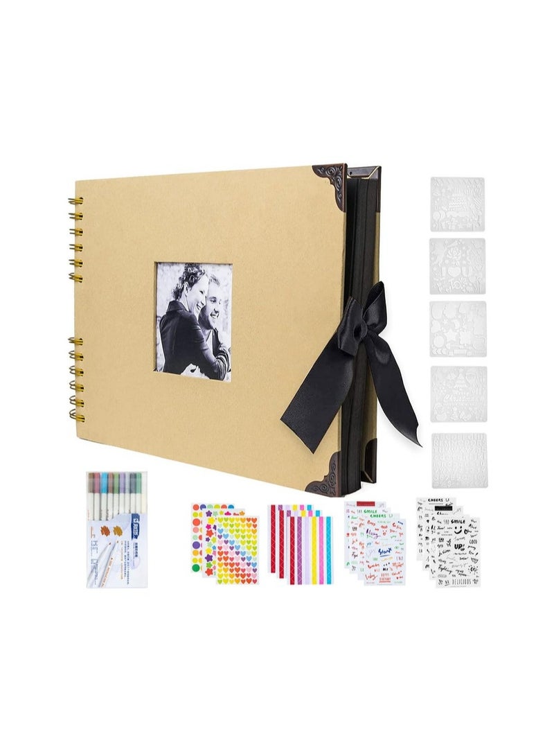 Arabest ألبوم قصاصات، 80 صفحة غلاف صلب قصاصات ورق أسود، مجموعة قصاصات يدوية الصنع تتضمن ملصقات، لوحات فنية، وأقلام شمع للزفاف، الذكرى السنوية، التخرج، والسفر - Image 1