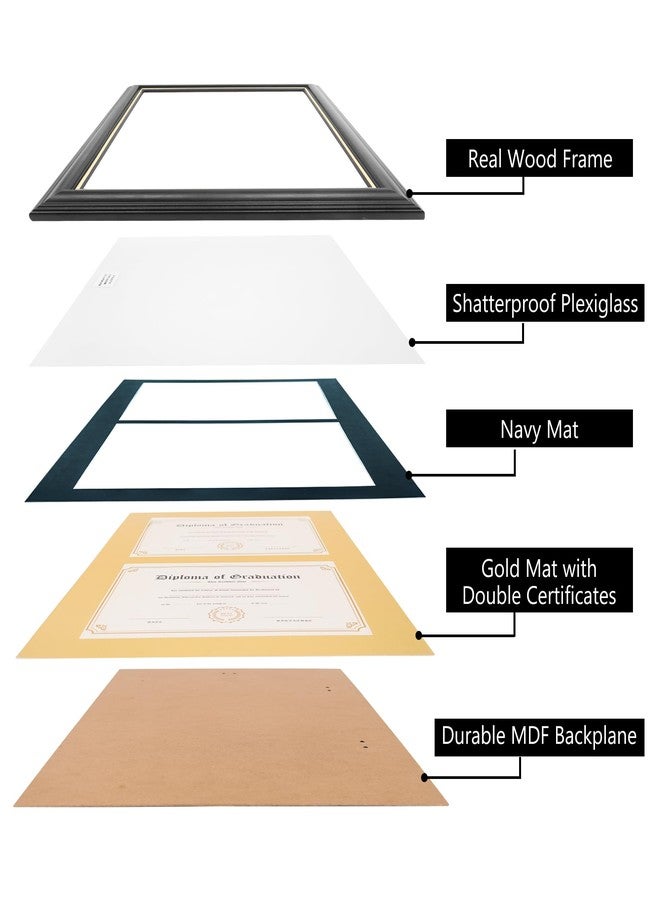 GraduationMall Double 8.5x11 Diploma Frame,Solid Wood & UV Protection Acrylic,Black Finish with Gold Trim,Navy Blue & Gold Mat - Image 5