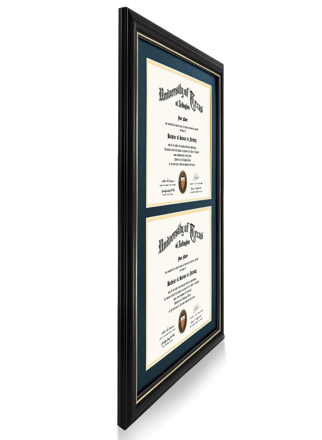 GraduationMall Double 8.5x11 Diploma Frame,Solid Wood & UV Protection Acrylic,Black Finish with Gold Trim,Navy Blue & Gold Mat - Image 3