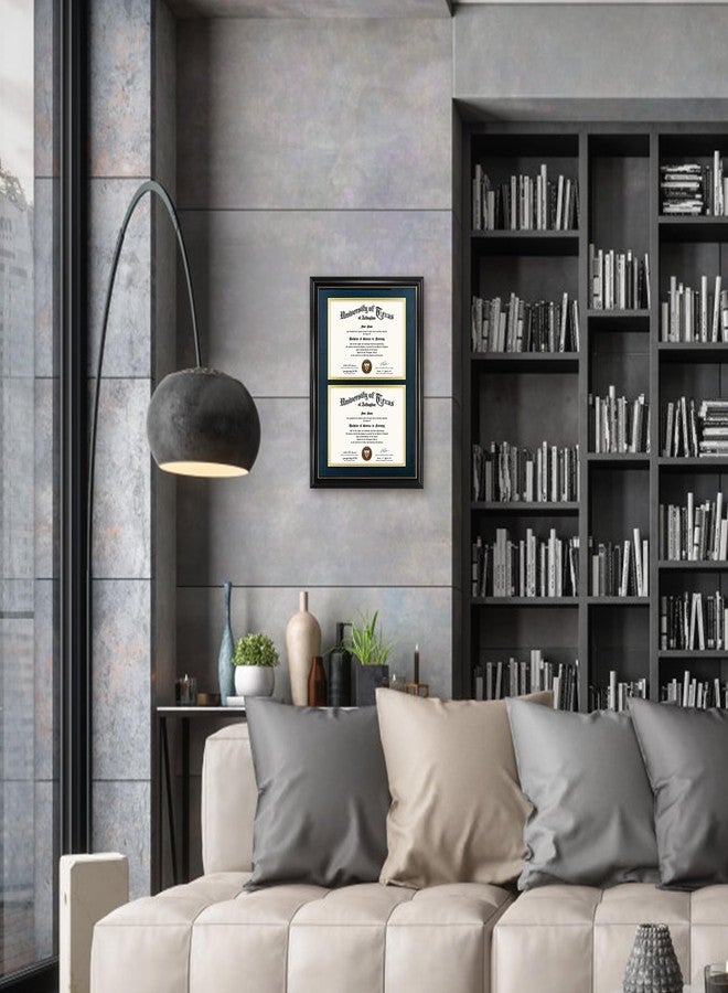 GraduationMall Double 8.5x11 Diploma Frame,Solid Wood & UV Protection Acrylic,Black Finish with Gold Trim,Navy Blue & Gold Mat - Image 2