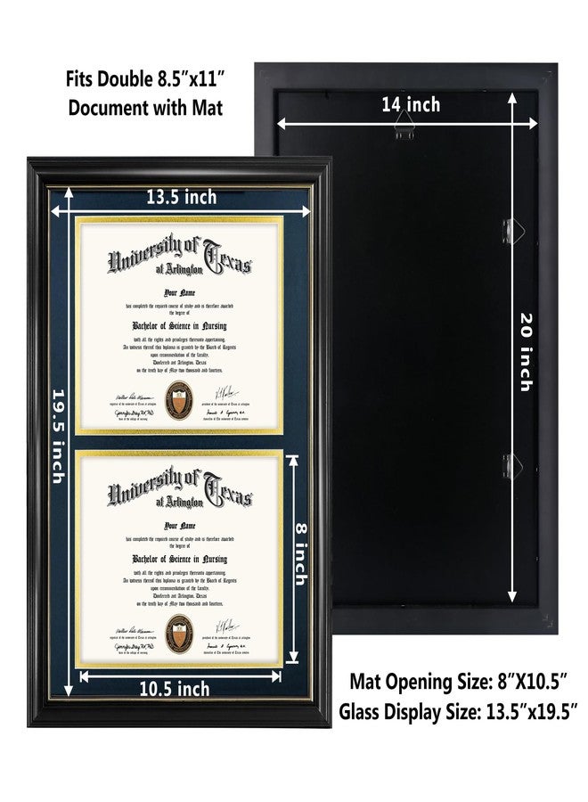 GraduationMall Double 8.5x11 Diploma Frame,Solid Wood & UV Protection Acrylic,Black Finish with Gold Trim,Navy Blue & Gold Mat - Image 4