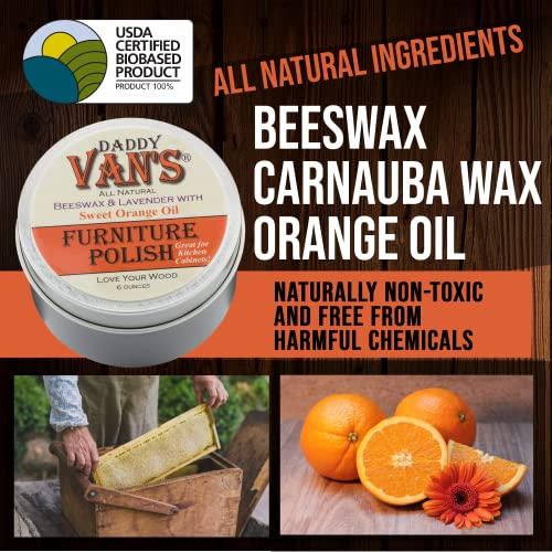 Daddy Van's Beeswax Furniture Polish – Natural Wood Polish with Lavender & Sweet Orange Oil – Non-Toxic, Chemical-Free, Eco-Friendly Wood Conditioner – Safe for Kids & Pets – 6 oz - Image 3