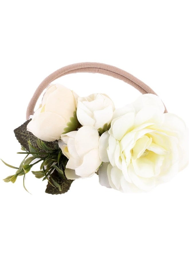Ever Fairy Ever Fairy Tieback Flower Crown Elastic Flower Headband Baby Girl Toddler Floral Crown Wreath Newborn Hair Accessories (White)  - Image 1