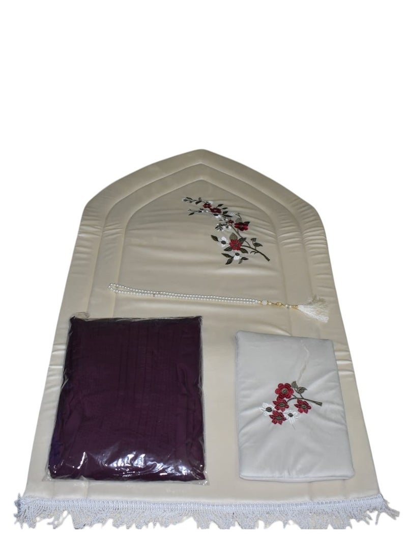 Foam Prayer Mat Embroidered With Quran Cover, Prayer Dress And Tasbih For Women Multicolor  - Image 1