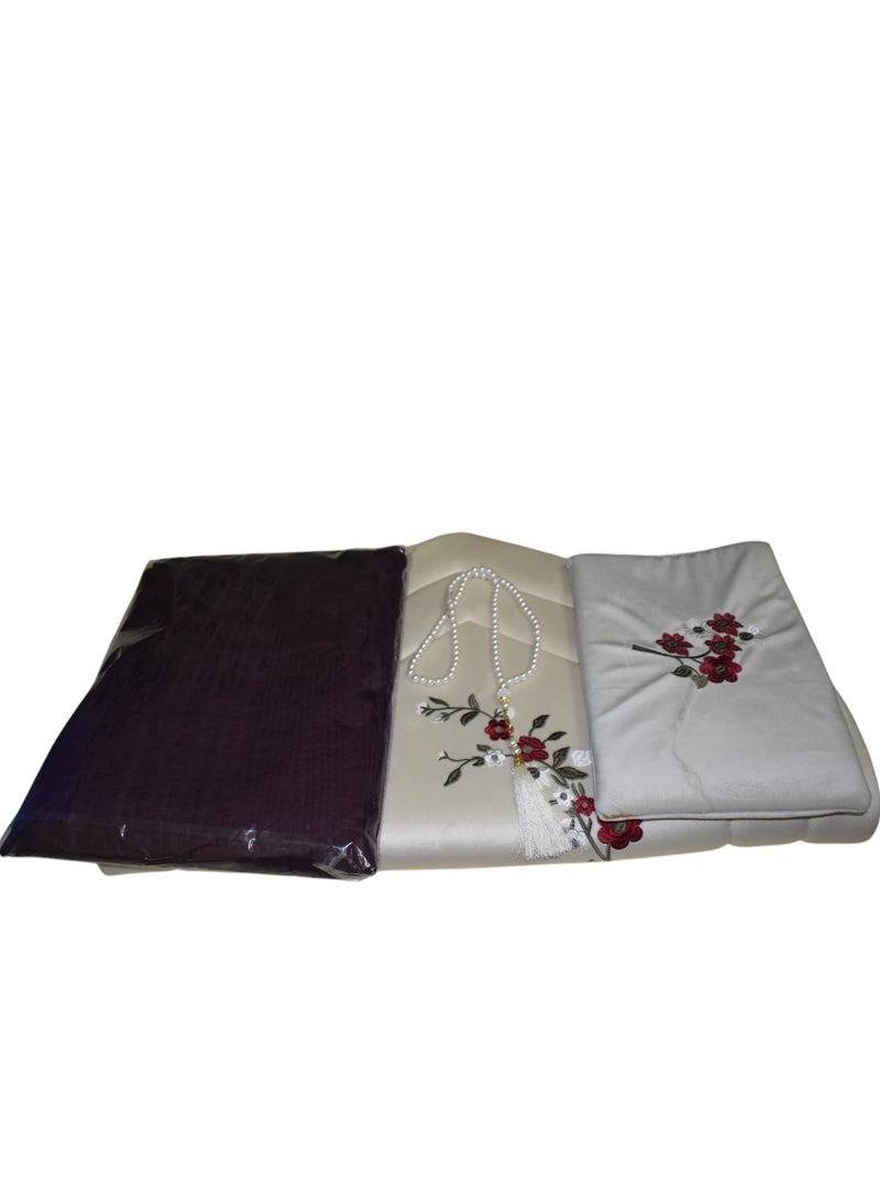 Foam Prayer Mat Embroidered With Quran Cover, Prayer Dress And Tasbih For Women Multicolor  - Image 2
