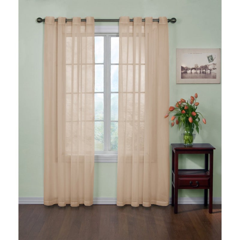 CurtainFresh Odor Neutralizing Sheer Voile Grommet Window Curtain for Bedroom or Living Room 1 Panel 59 in x 108 in Latte