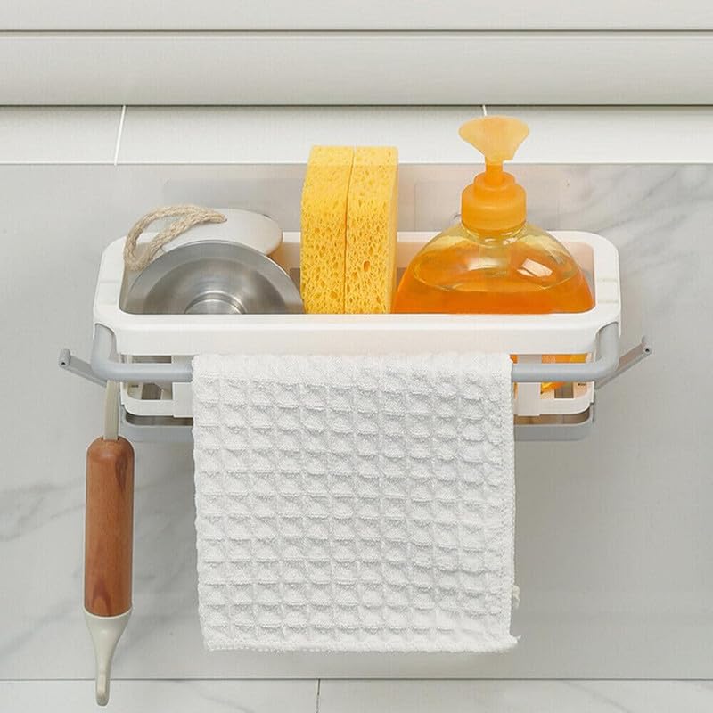 FAYBY Wall-Mounted Kitchen Organizer: Sponge Holder with Dish Drainer | Soap Rack | Sink Tray | Dishcloth Towel Rack | Storage Basket Rack Shelf (1Psc_Multicolor) - Image 1