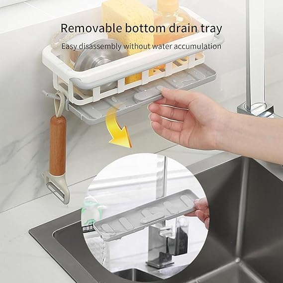 FAYBY Wall-Mounted Kitchen Organizer: Sponge Holder with Dish Drainer | Soap Rack | Sink Tray | Dishcloth Towel Rack | Storage Basket Rack Shelf (1Psc_Multicolor) - Image 3