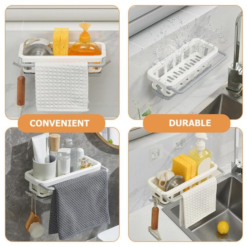 FAYBY Wall-Mounted Kitchen Organizer: Sponge Holder with Dish Drainer | Soap Rack | Sink Tray | Dishcloth Towel Rack | Storage Basket Rack Shelf (1Psc_Multicolor) - Image 4