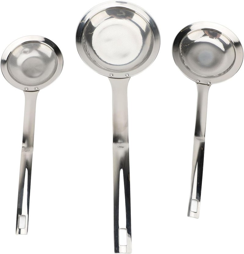 3pcs Skimmer Spoons, Stainless Steel Fine Mesh Strainers, 304 Food Grade Foam and Grease Separator for Soup Stews Hot Pot, with Ergonomic Handle for Kitchen Cooking - Image 1