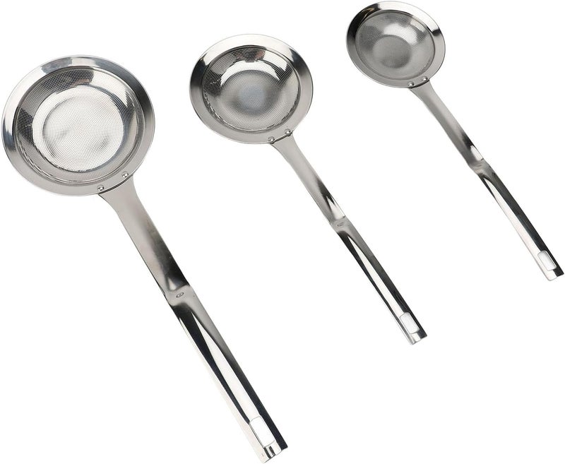 3pcs Skimmer Spoons, Stainless Steel Fine Mesh Strainers, 304 Food Grade Foam and Grease Separator for Soup Stews Hot Pot, with Ergonomic Handle for Kitchen Cooking - Image 3