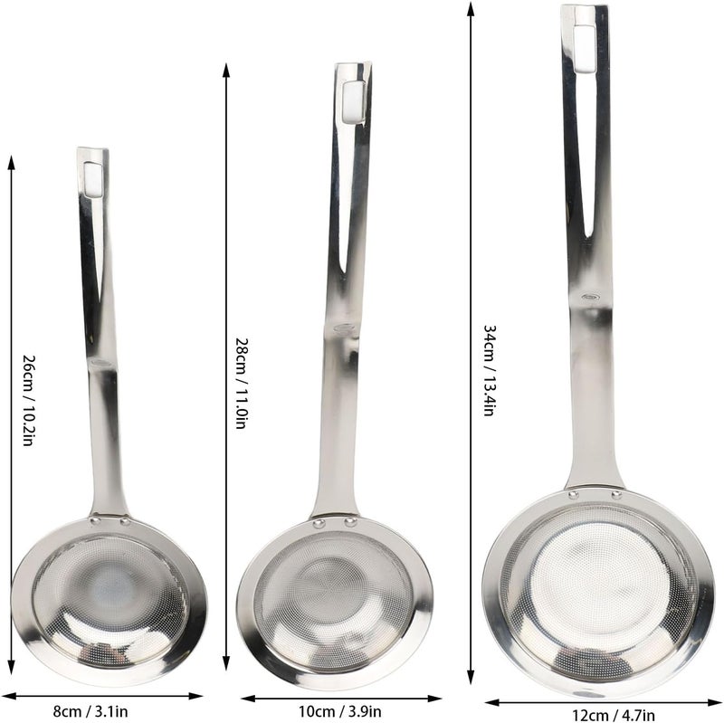 3pcs Skimmer Spoons, Stainless Steel Fine Mesh Strainers, 304 Food Grade Foam and Grease Separator for Soup Stews Hot Pot, with Ergonomic Handle for Kitchen Cooking - Image 5