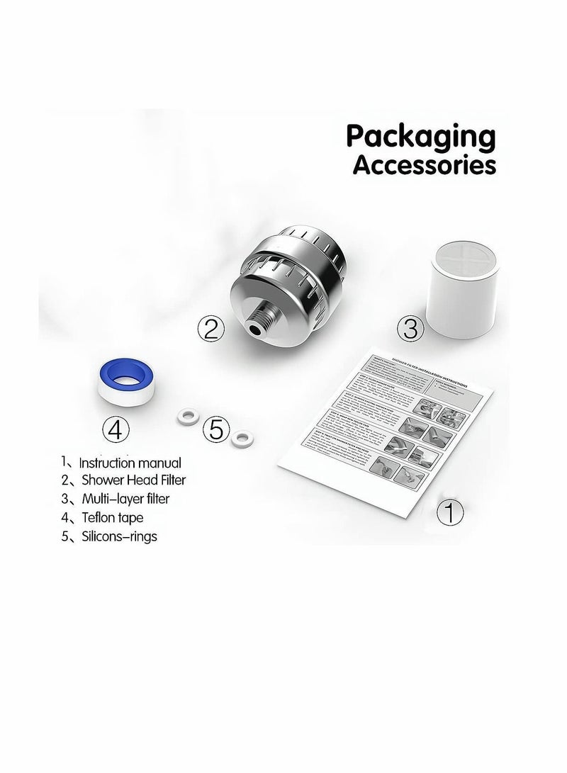 15 Stage Shower Filter, Head Filter with Vitamin C Water Softener Reduces Dry Itchy Skin for Hard Water, High Output to Remove Chlorine Heavy Metals and Other Sediments - Image 4