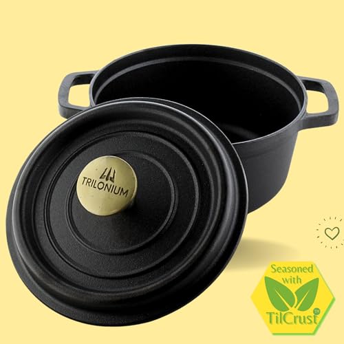 Trilonium Cast Iron Dutch Oven Pot | Casserole | Biryani Pot | Cooking Pot | Pre-Seasoned | 24cm | 3.5 Litres | 4.4 Kgs - Image 4