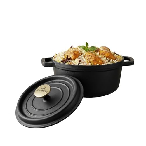 Trilonium Cast Iron Dutch Oven Pot | Casserole | Biryani Pot | Cooking Pot | Pre-Seasoned | 24cm | 3.5 Litres | 4.4 Kgs - Image 1