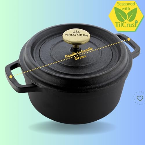 Trilonium Cast Iron Dutch Oven Pot | Casserole | Biryani Pot | Cooking Pot | Pre-Seasoned | 24cm | 3.5 Litres | 4.4 Kgs - Image 3
