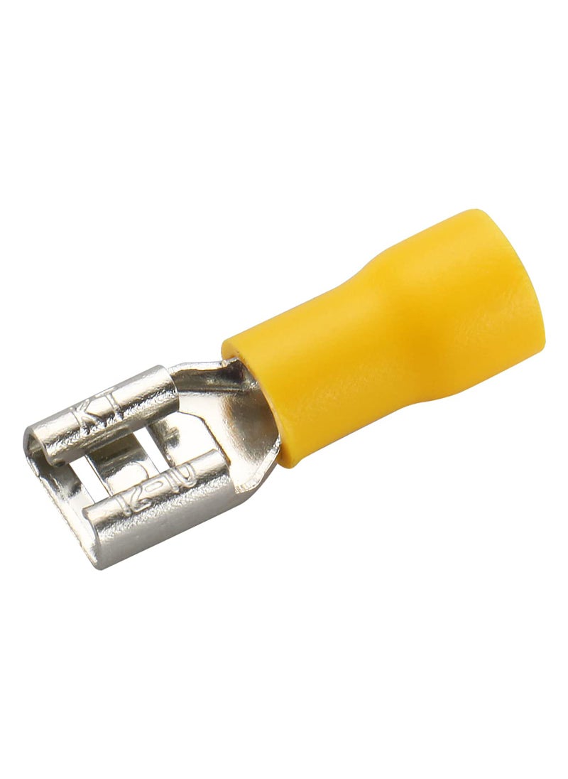 Baomain Baomain 1/4" Female Quick disconnects Vinyl Insulated Spade Wire Connector Electrical Crimp Terminal 12-10 AWG Yellow (100PCS)  - Image 1
