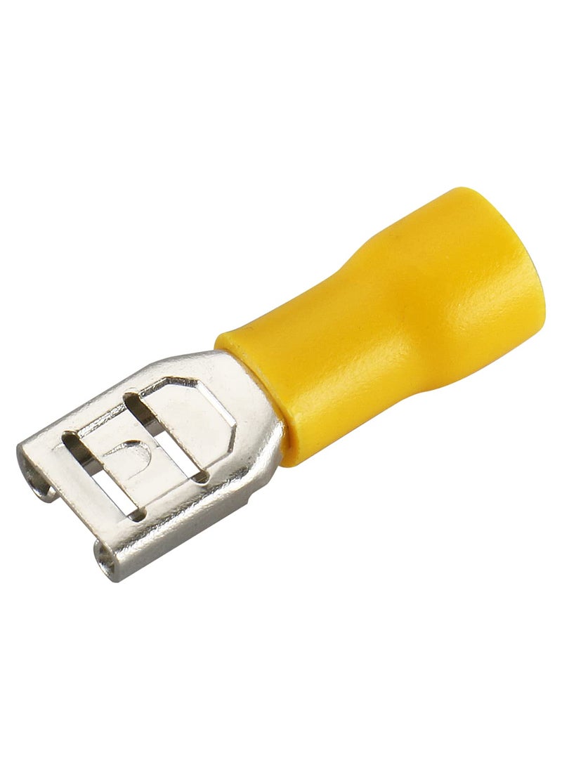 Baomain Baomain 1/4" Female Quick disconnects Vinyl Insulated Spade Wire Connector Electrical Crimp Terminal 12-10 AWG Yellow (100PCS)  - Image 2