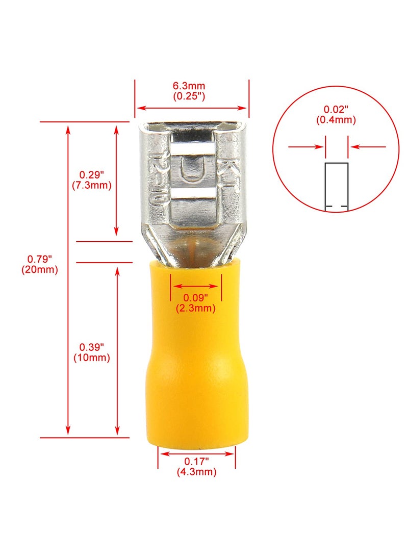 Baomain Baomain 1/4" Female Quick disconnects Vinyl Insulated Spade Wire Connector Electrical Crimp Terminal 12-10 AWG Yellow (100PCS)  - Image 4