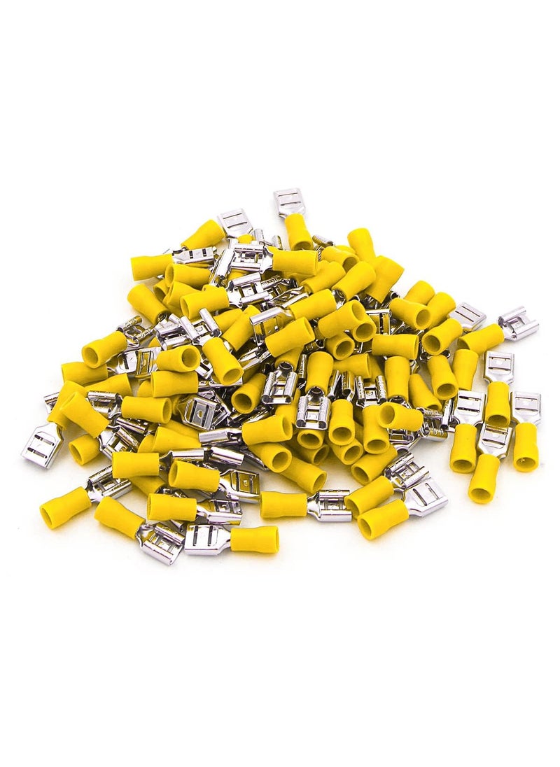 Baomain Baomain 1/4" Female Quick disconnects Vinyl Insulated Spade Wire Connector Electrical Crimp Terminal 12-10 AWG Yellow (100PCS)  - Image 5