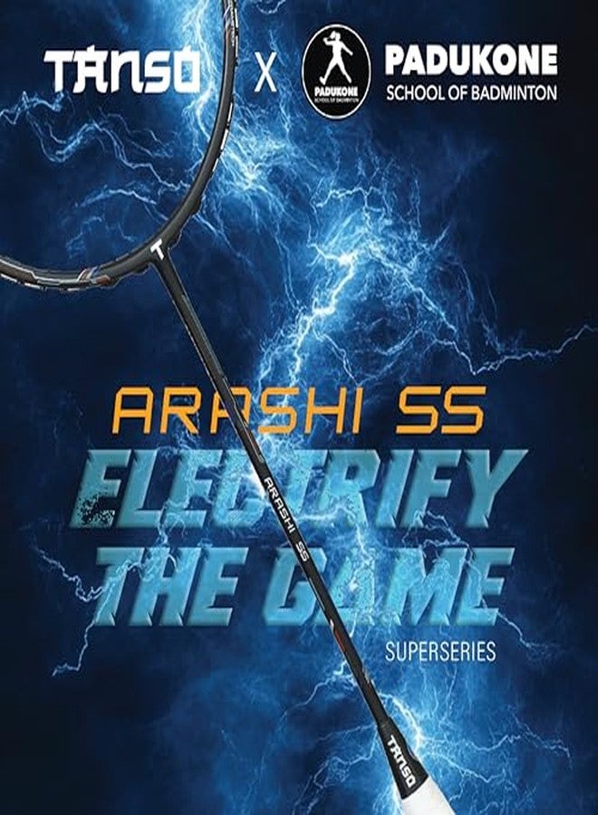 TANSO Arashi SS Strung Badminton Racket (35 Lbs Tension, Recommended by Padukone School of Badminton, 77 Grams Ultra Light Weight Full Carbon Fiber with Premium Strings and Full Racquet Cover) - Image 3