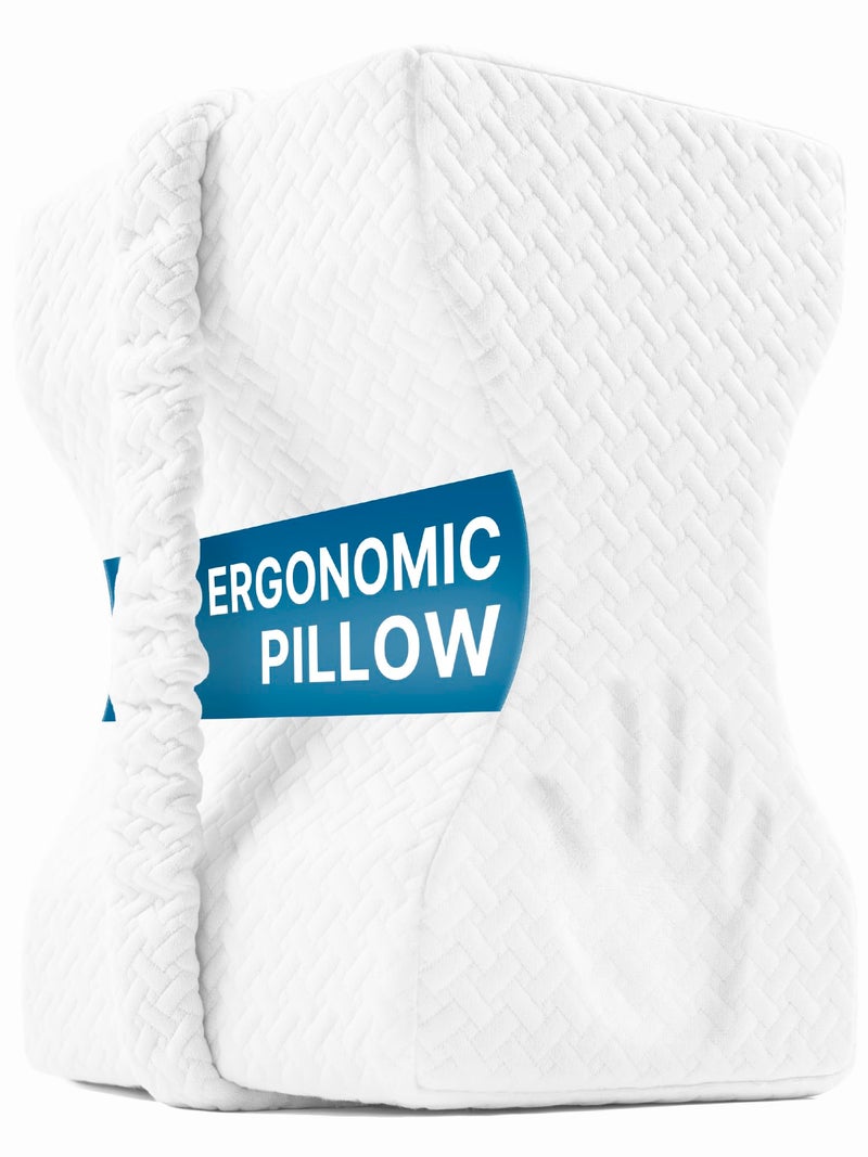 UJPFEO Knee Pillow for Side Sleepers,Memory Foam Leg Pillow for Side Sleeping Between Knees,Knee Cushions for Hip,Back,Joints,Sciatica Pain Relief Pillows,Spinal Alignment Support,White - Image 1
